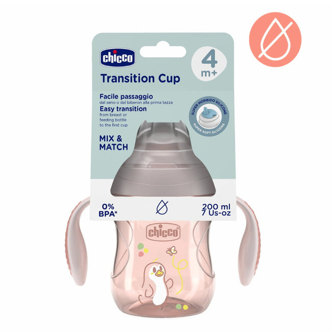 Chicco Transition Cup pierwszy kubek treningowy z miękkim ustnikiem 4m+ Beż 200ml