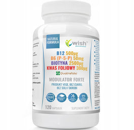 WISH Pharmaceutical Modulator Homocysteiny Forte B12 + B6 (P-5-P) + Biotyna + Kwas Foliowy suplement diety 120 kapsułek Wegan