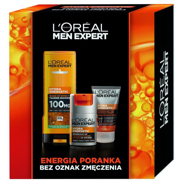 L'Oreal Paris Men Expert Hydra Energetic zestaw żel pod prysznic 400ml + krem nawilżający 50ml + żel do mycia twarzy 100ml