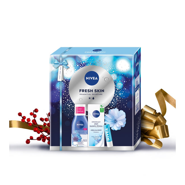 Nivea Fresh Skin zestaw odświeżający krem na dzień 50ml + dwufazowy płyn do demakijażu oczu 125ml + pielęgnująca pomadka do ust 4.8g