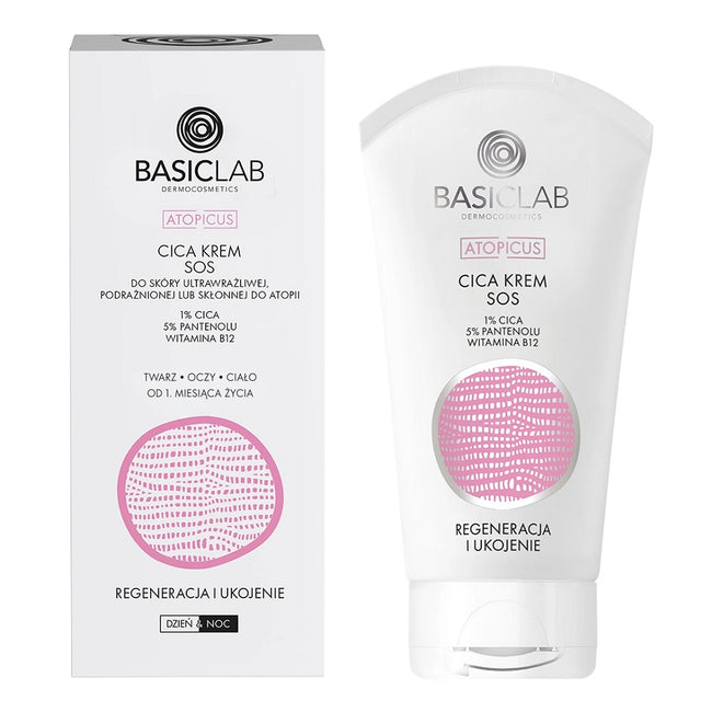 BasicLab Atopicus Cica krem SOS do skóry ultrawrażliwej podrażnionej lub skłonnej do atopii Regeneracja i Ukojenie 75ml