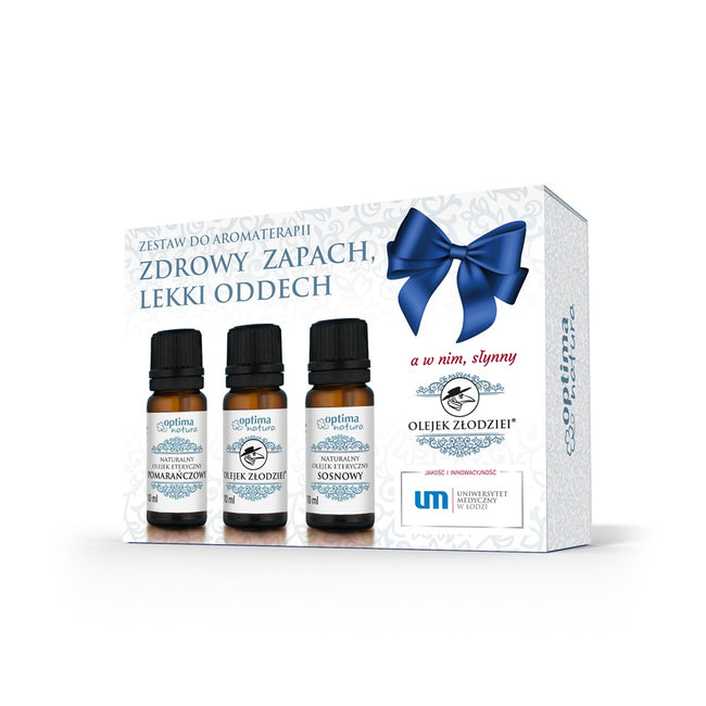 Optima Natura Zdrowy zapach lekki oddech zestaw olejków eterycznych do aromaterapii Pomarańczowy + Złodziei + Sosnowy 3x10ml
