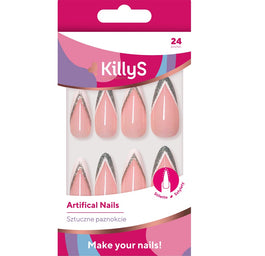 KillyS Artifical Nails sztuczne paznokcie Stiletto Silver Glitter French 24szt