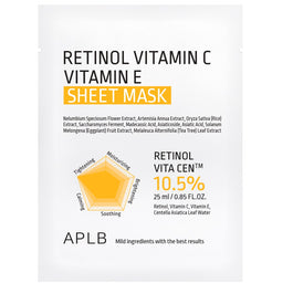 APLB Retinol Vitamin C Vitamin E Sheet Mask rozświetlająca maska w płachcie 25ml