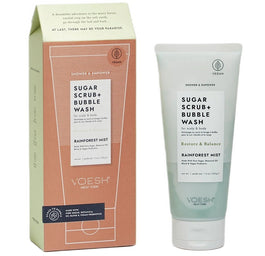 VOESH Sugar Scrub + Bubble Wash cukrowy peeling myjący do ciała i skóry głowy Rainforest Mist 210g