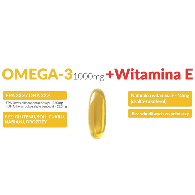 WISH Pharmaceutical Omega-3 1000mg + Vit E Natural Formula suplement diety 90 kapsułek miękkich