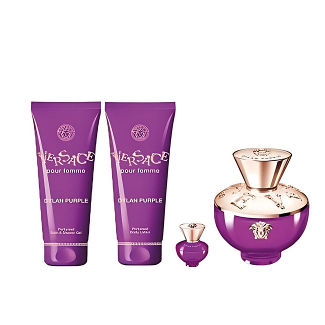 Versace Dylan Purple Pour Femme zestaw woda perfumowana spray 100ml + balsam do ciała 100ml + żel pod prysznic 100ml + woda perfumowana 5ml