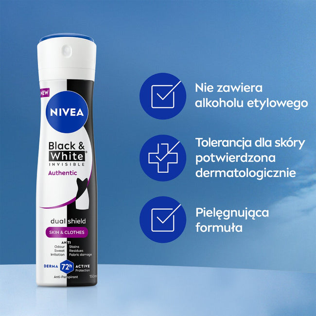 Nivea Black&White Invisible Authentic antyperspirant spray 150ml
