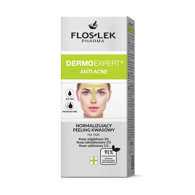 Floslek Dermo Expert Anti Acne normalizujący peeling kwasowy na noc 30ml