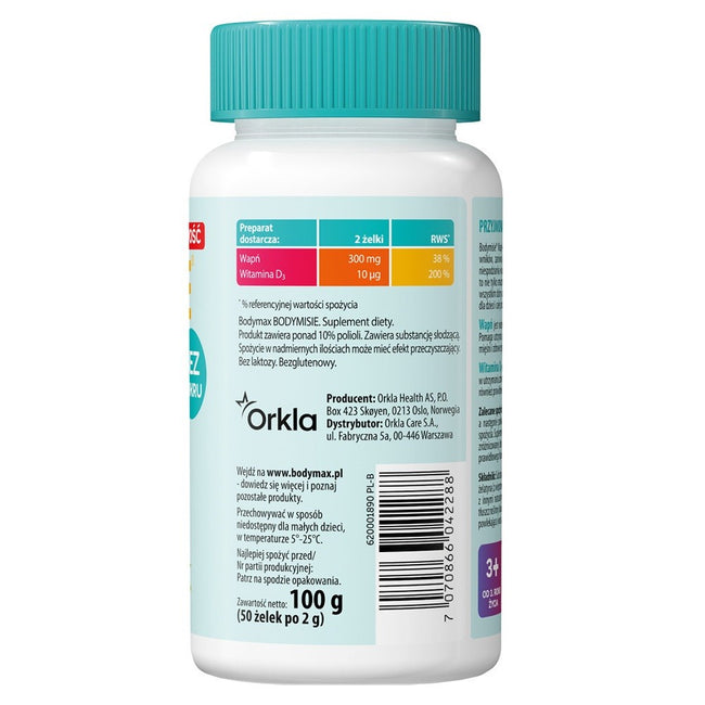 Bodymax Bodymisie Wapń + Witamina D3 żelki dla dzieci suplement diety Truskawka 50szt.