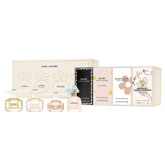 Marc Jacobs Miniature zestaw Daisy woda toaletowa 4ml + Daisy Eau So Fresh woda toaletowa 4ml + Daisy Love woda toaletowa 4ml + Perfect woda perfumowana 5ml