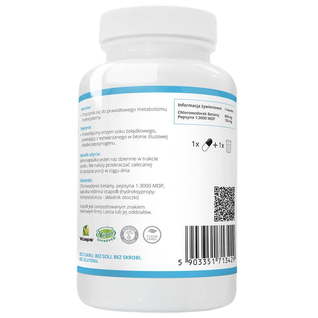 WISH Pharmaceutical Betaina HCL 650mg + Pepsyna 150mg suplement diety 90 kapsułek