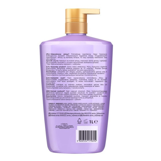 L'Oreal Paris Elseve Hyaluron Plump szampon wypełniający nawilżeniem do włosów odwodnionych 1000ml