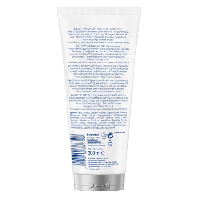 Nivea Q10 Ujędrniający + Przeciwzmarszczkowy krem do pielęgnacji szyi i dekoltu 200ml