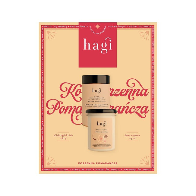 Hagi Korzenna Pomarańcza zestaw świeca sojowa 215ml + sól do kąpieli ciała 480g