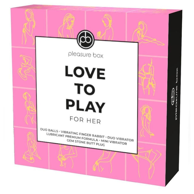 Dream Toys Pleasure Box Love to Play zestaw Duo Love Balls kulki gejszy + Finger Vibrator wibrator na palec + Anal Plug korek analny + Rabbit Vibrator wibraor + lubrykant + Mini Vibrator wibrator + Velvet Pouch worek