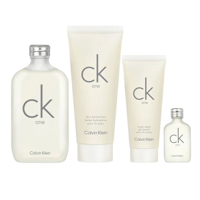 Calvin Klein CK One zestaw woda toaletowa spray 200ml + balsam do ciała 200ml + żel pod prysznic 100ml + miniatura wody toaletowej 15ml