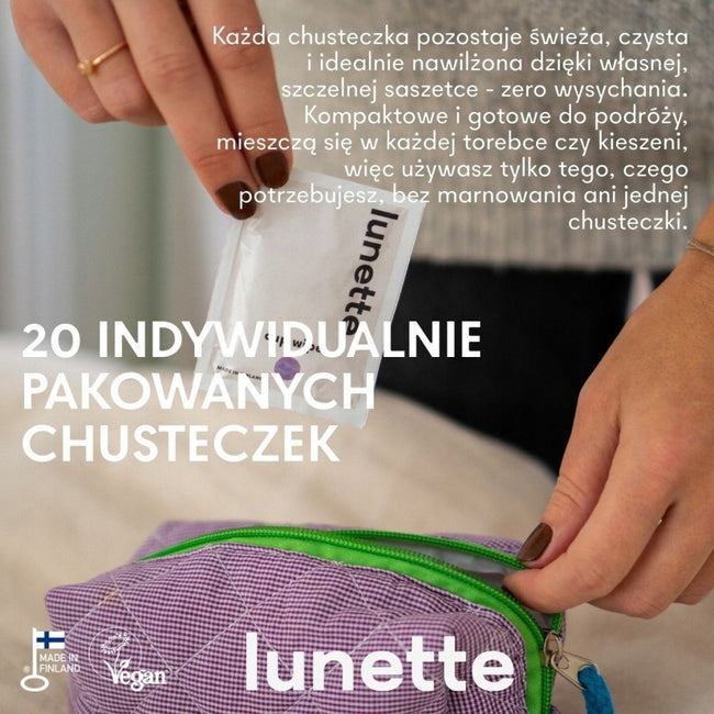 Lunette Cup Wipes chusteczki do czyszczenia kubeczków i dysków menstruacyjnych 20szt.