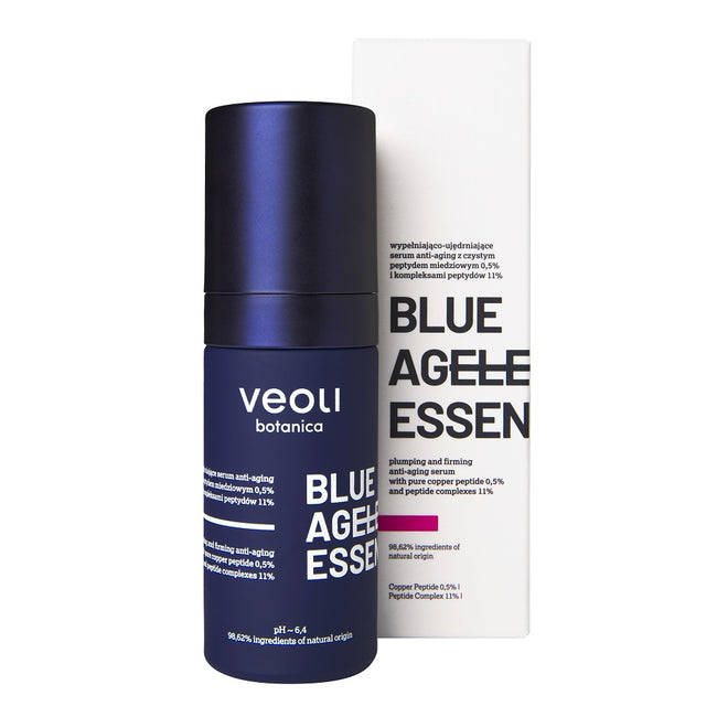 Veoli Botanica Blue Ageless Essence wypełniająco-ujędrniające serum anti-aging z czystym peptydem miedziowym 0.5% i kompleksami peptydów 11% 30ml