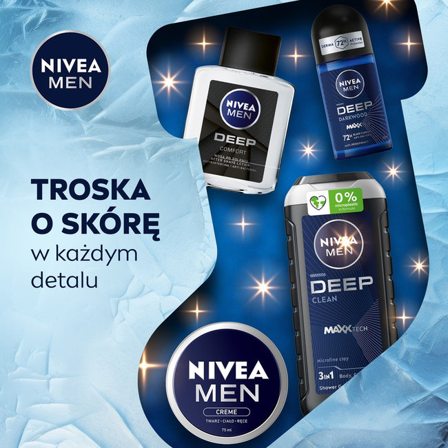 Nivea Men Deep Collection zestaw żel pod prysznic 3w1 250ml + antybakteryjna woda po goleniu 100ml + antyperspirant w kulce 50ml + uniwersalny krem 75ml