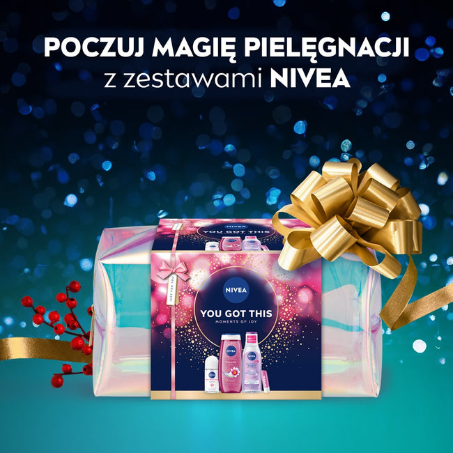 Nivea You Got This zestaw żel pod prysznic 250ml + kojący płyn micelarny 200ml + antyperspirant roll-on 50ml + pielęgnująca pomadka do ust 4.8g