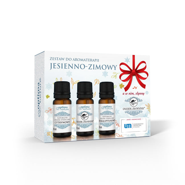 Optima Natura Jesienno-Zimowy zestaw olejków eterycznych do aromaterapii Cytrynowy + Złodziei + Eukaliptusowy 3x10ml