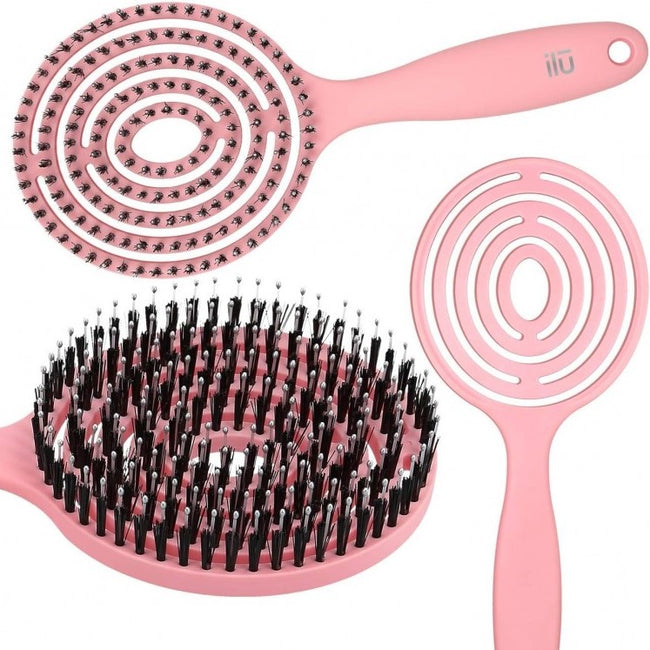 Ecarla Szczotka z włosiem do masażu i rozczesywania włosów Różowa