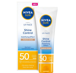 Nivea Sun UV Face Shine Control matujący krem do twarzy z wysoką ochroną SPF50 Medium Tinted 50ml