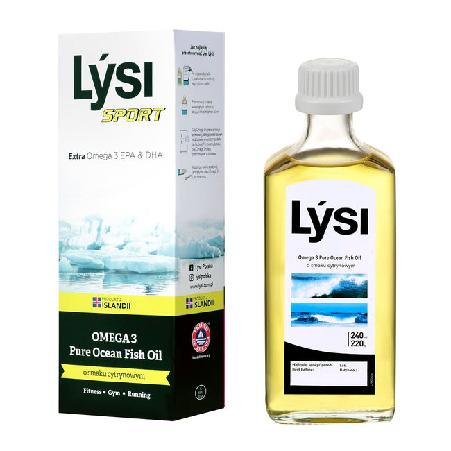 Lysi Sport Omega-3 Pure Ocean Fish Oil suplement diety o smaku cytrynowym 240ml