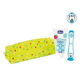 Chicco Always Smiling zestaw podróżny pasta do zębów 50ml + szczoteczka do zębów + etui 3-6l Tiger