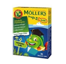 Möller's Omega-3 Rybki żelki z kwasami omega-3 i witaminą D3 dla dzieci Owocowe 36szt.