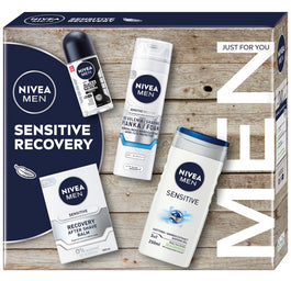 Nivea Men Sensitive Recovery Collection zestaw żel pod prysznic 3w1 250ml + antyperspirant roll-on 50ml + balsam po goleniu 100ml + pianka do golenia 200ml