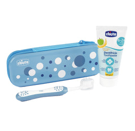 Chicco Zawsze z Uśmiechem zestaw pasta do zębów 50ml + szczoteczka do zębów + etui 6-36m Indigo