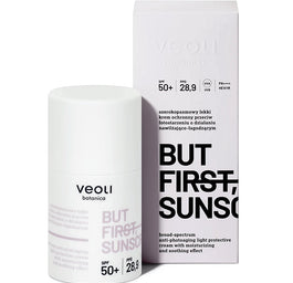 Veoli Botanica But First Sunscreen lekki krem ochronny przeciw fotostarzeniu o działaniu nawilżająco-łagodzącym SPF50+ 50ml