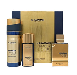 Al Haramain Amber Oud Bleu Edition zestaw woda perfumowana spray 75ml + woda perfumowana spray 30ml + dezodorant spray 200ml