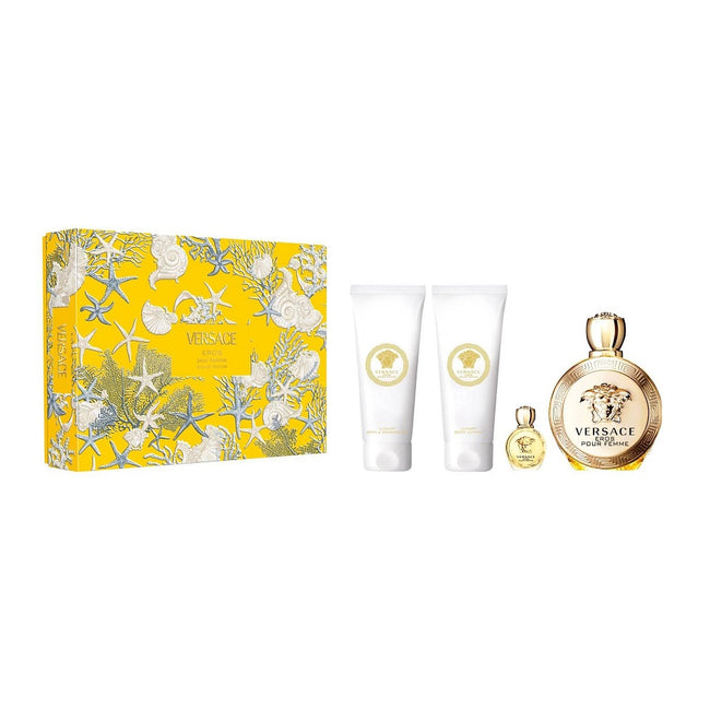 Versace Eros Pour Femme zestaw woda perfumowana spray 100ml + żel pod prysznic 100ml + balsam do ciała 100ml + miniatura wody perfumowanej 5ml