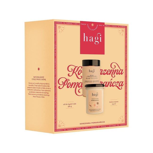 Hagi Korzenna Pomarańcza zestaw świeca sojowa 215ml + sól do kąpieli ciała 480g