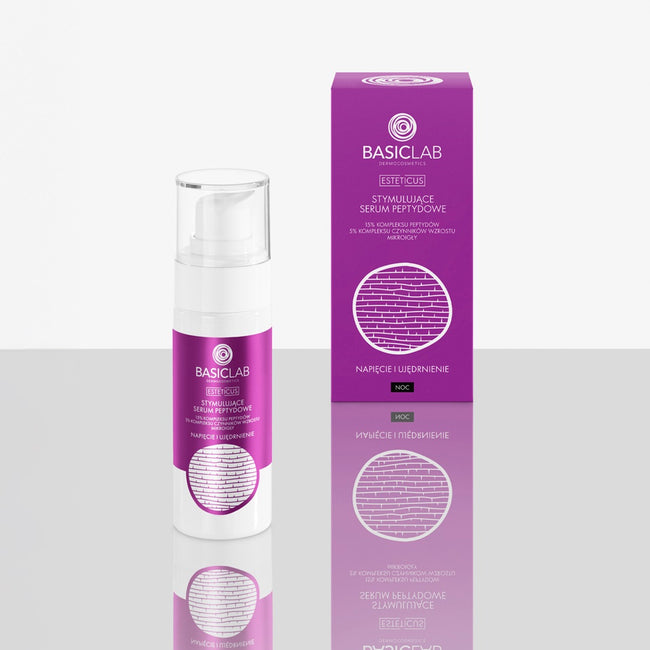 BasicLab Esteticus stymulujące serum peptydowe 15% kompleksu peptydów 5% kompleksu czynników wzrostu mikroigły Napięcie i Ujędrnienie 30ml