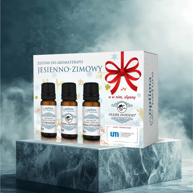 Optima Natura Jesienno-Zimowy zestaw olejków eterycznych do aromaterapii Cytrynowy + Złodziei + Eukaliptusowy 3x10ml