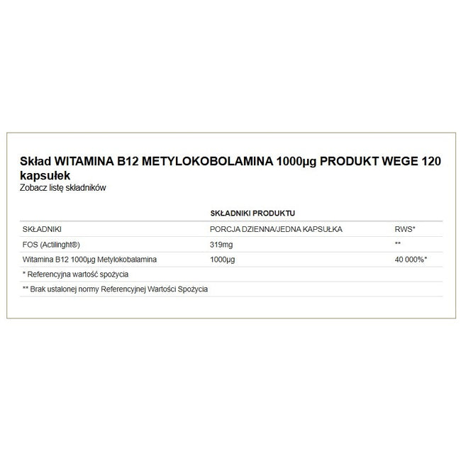 AltoPharma Witamina B12 Metylokobalamina 1000 mcg suplement diety 120 kapsułek