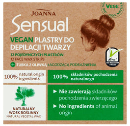 Joanna Sensual Vegan plastry do depilacji twarzy 12szt + tubka z oliwką łagodzącą 10ml