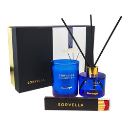 Sorvella Perfume Blue Angel zestaw dyfuzor zapachowy 120ml + świeca zapachowa 170g + zapałki