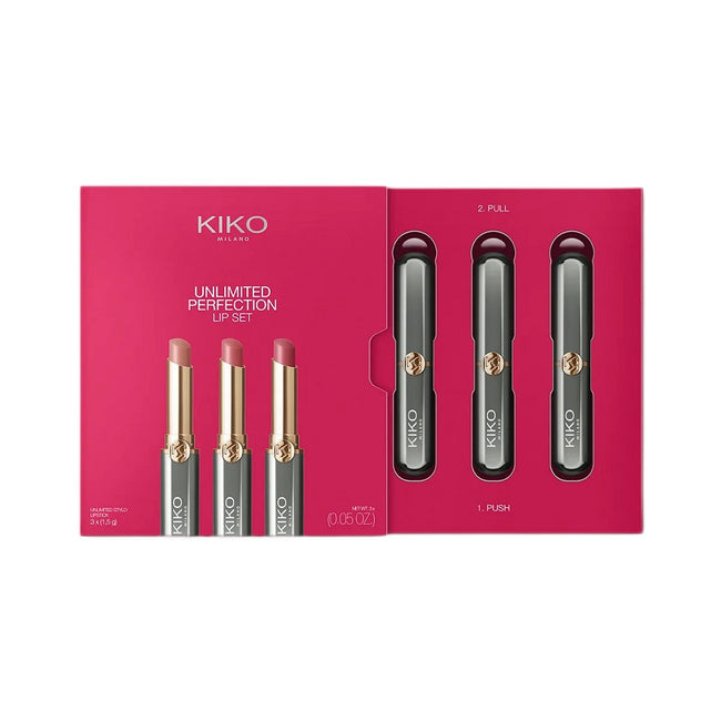 KIKO Milano Unlimited Perfection Lip Set zestaw kremowych pomadek o dużej trwałości 01 Nude Aura 3x1.5g