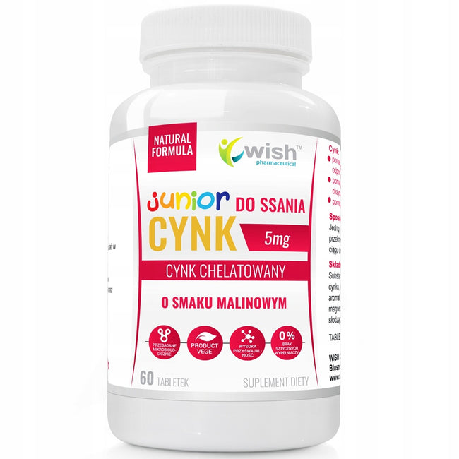 WISH Pharmaceutical Junior Cynk 5mg suplement diety o smaku malinowym 60 tabletek do ssania