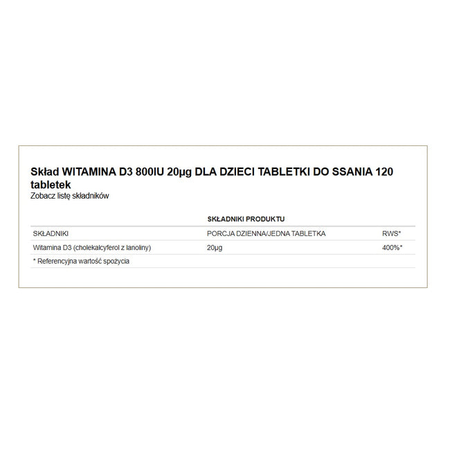 AltoPharma Witamina D3 Junior 800IU suplement diety 120 tabletek