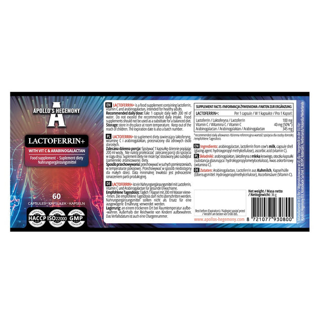 Apollo's Hegemony Lactoferrin+ suplement diety 60 kapsułek