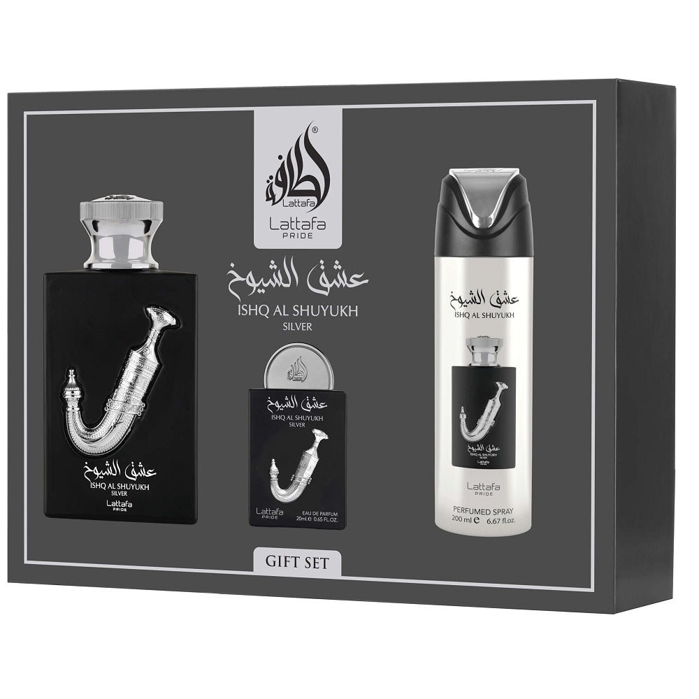 lattafa ishq al shuyukh silver woda perfumowana 100 ml   zestaw  