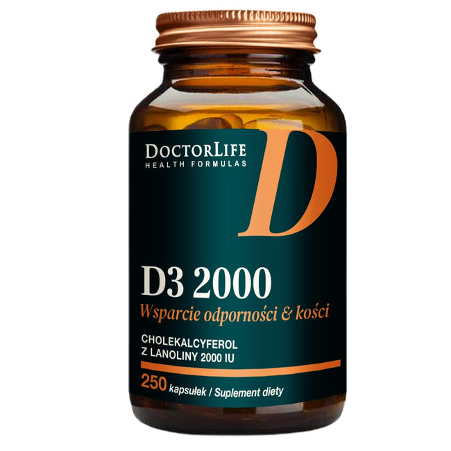 Doctor Life D3 2000 z Lanoliny w oliwie z oliwek suplement diety 250 kapsułek