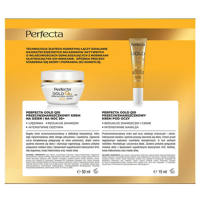 Perfecta Gold Q10 zestaw krem przeciwzmarszczkowy 50+ 50ml + przeciwzmarszczkowy krem pod oczy 15ml