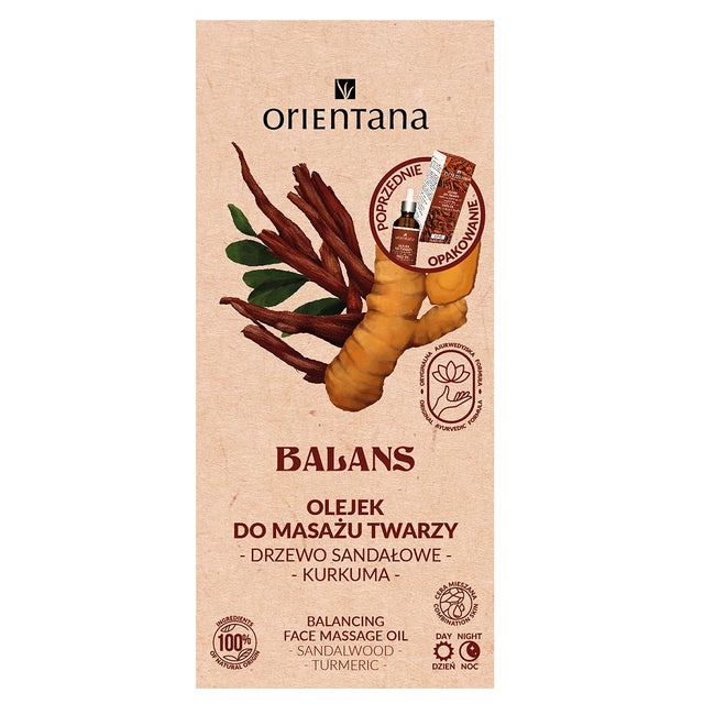 ORIENTANA Balans olejek do masażu twarzy Drzewo Sandałowe i Kurkuma 30ml